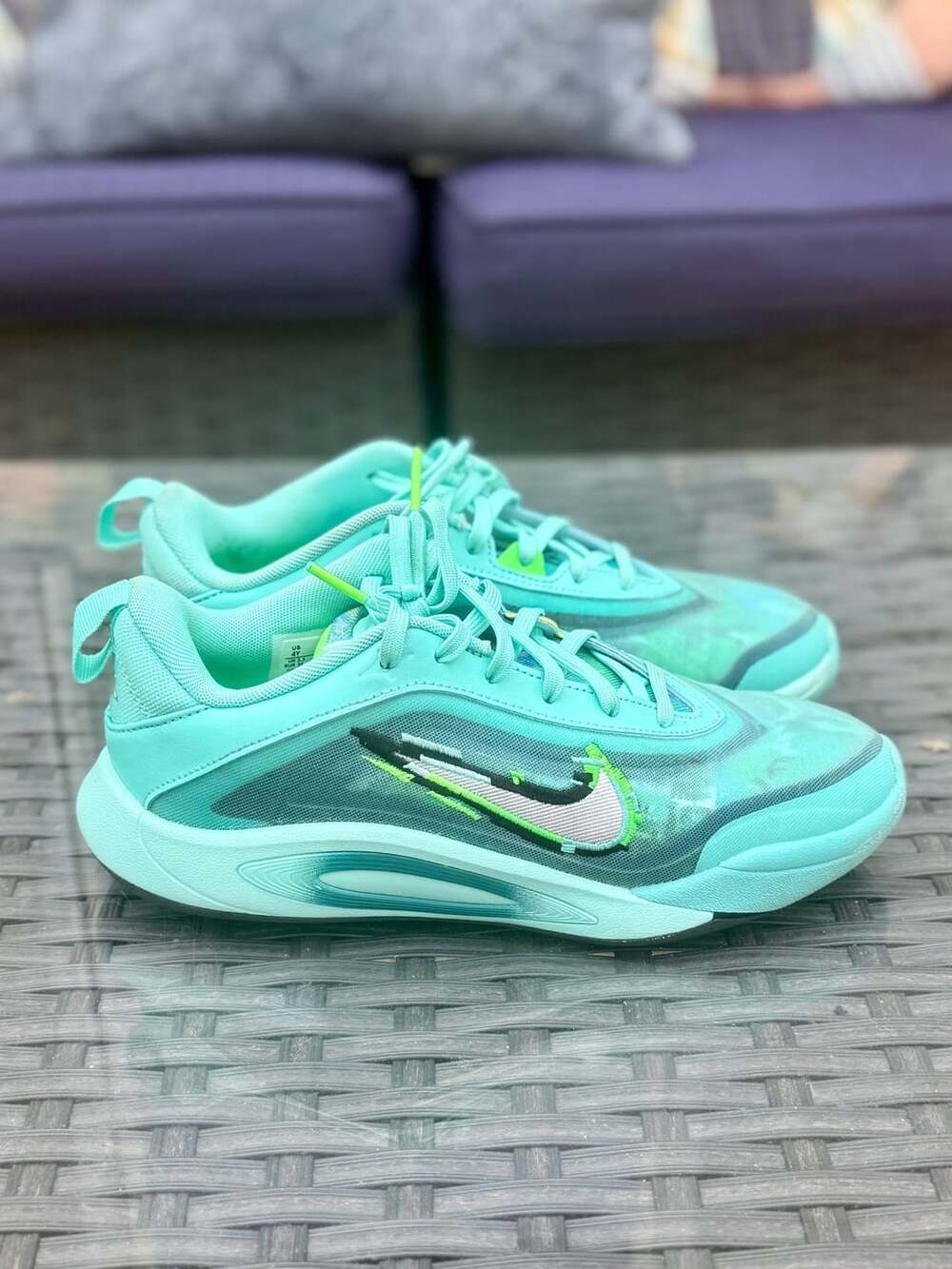 Nike A'One Size 4Y Bleached Turquoise Basketball Shoes